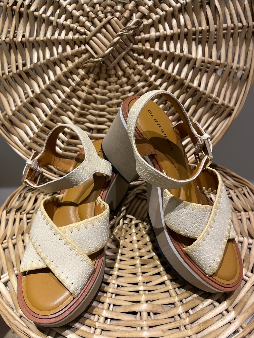 Robert Clergerie Cream Textured Leather Platform Sandals
